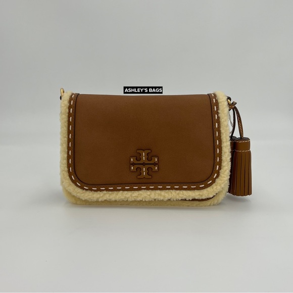 Tory Burch Thea Shearling Flap Crossbody In Moose Brown - Picture 3 of 9